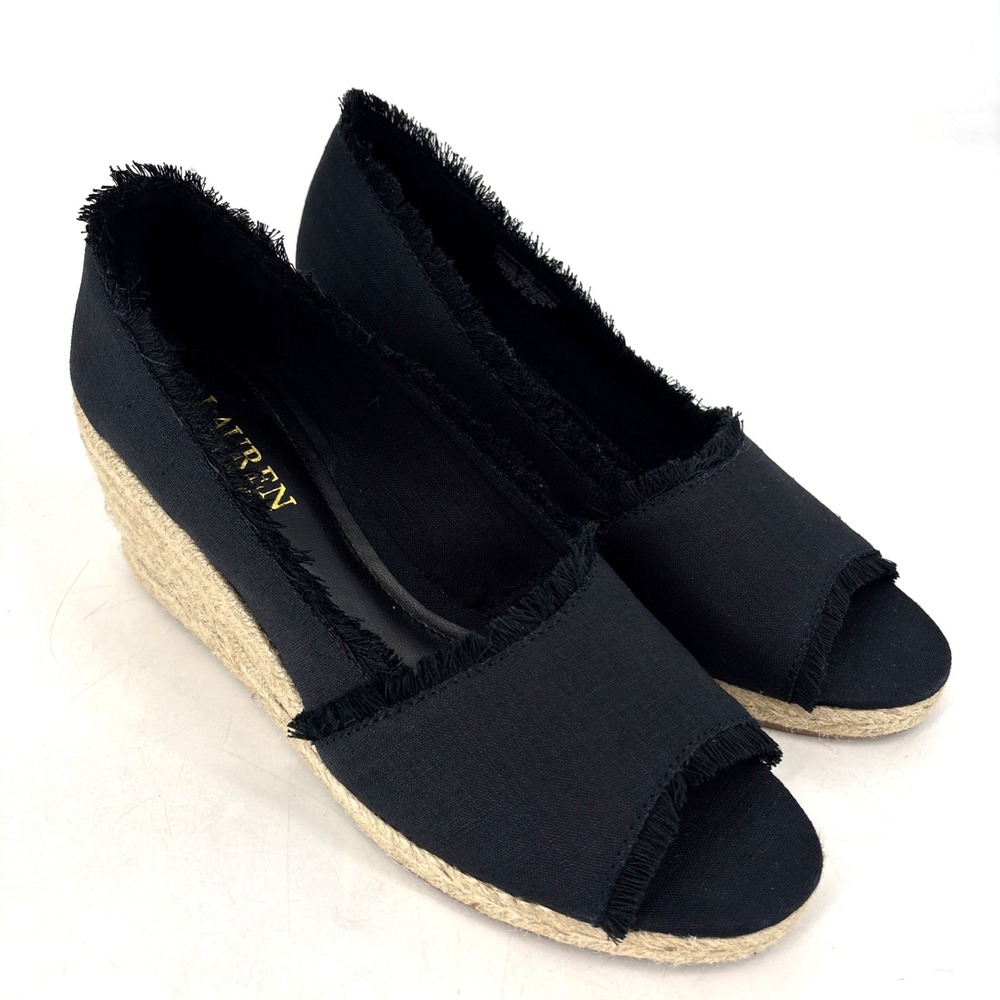 Lauren Ralph Lauren Carmondy Espadrille Wedge Slip On Shoes Womens 7‎ Black NWOT